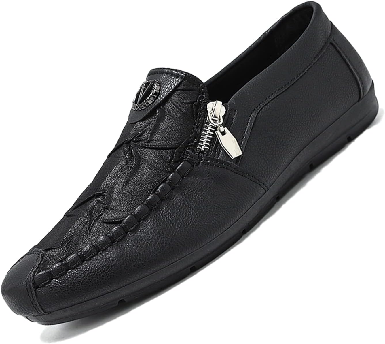 

Мужские винтажные кожаные лоферы на молнии, с мягкой подошвой, мокасины, обувь для прогулок и вождения, стильные повседневные туфли Dirrabra, черный