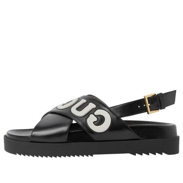 Кроссовки sandal with logo script 'black white' Gucci, черный