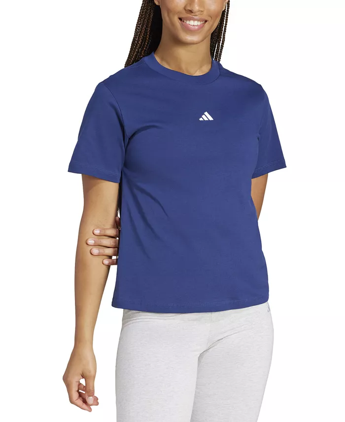 

Женская хлопковая футболка с коротким рукавом и круглым вырезом с логотипом adidas, синий