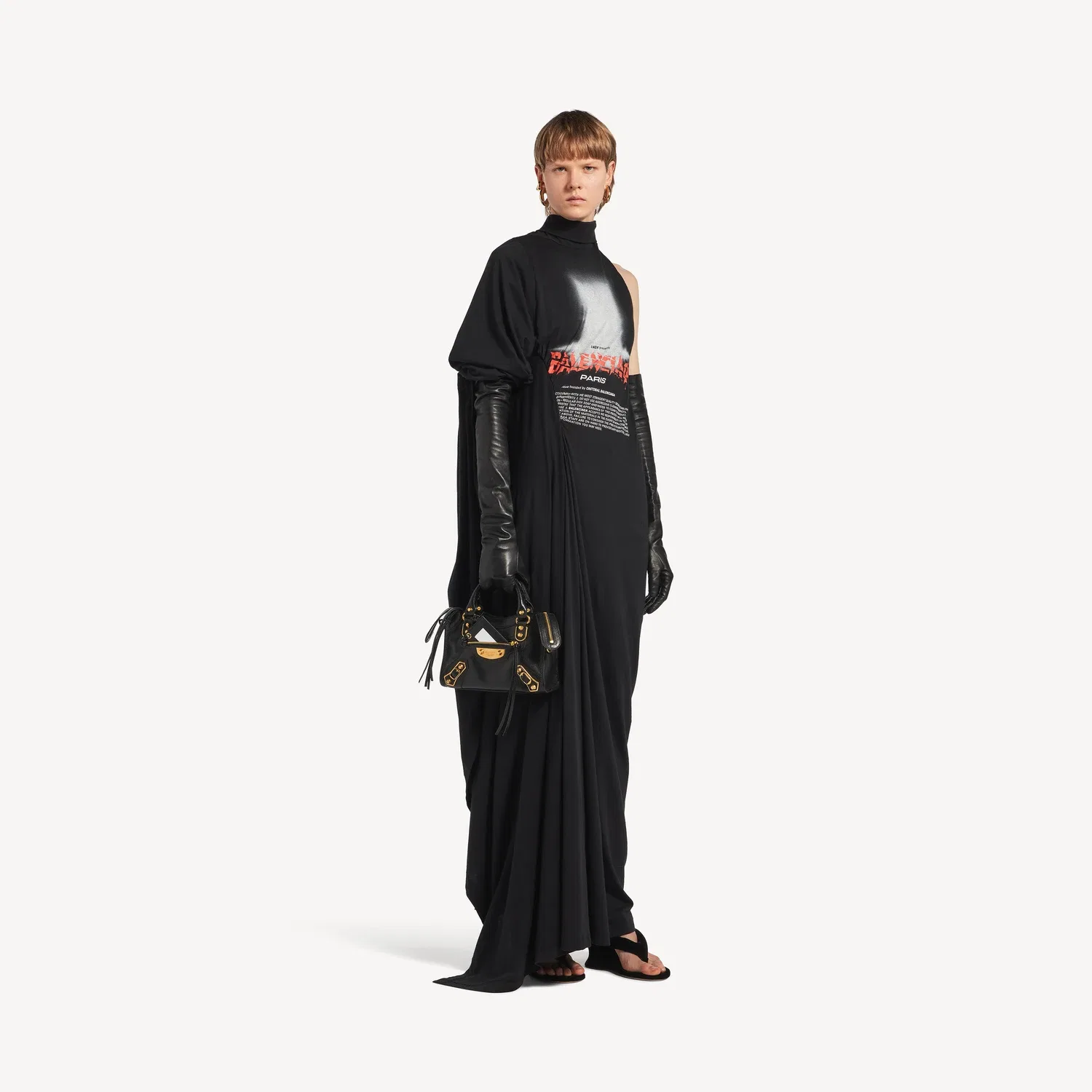 Женское длинное драпированное платье The Door черного цвета BALENCIAGA, черный — фото 2