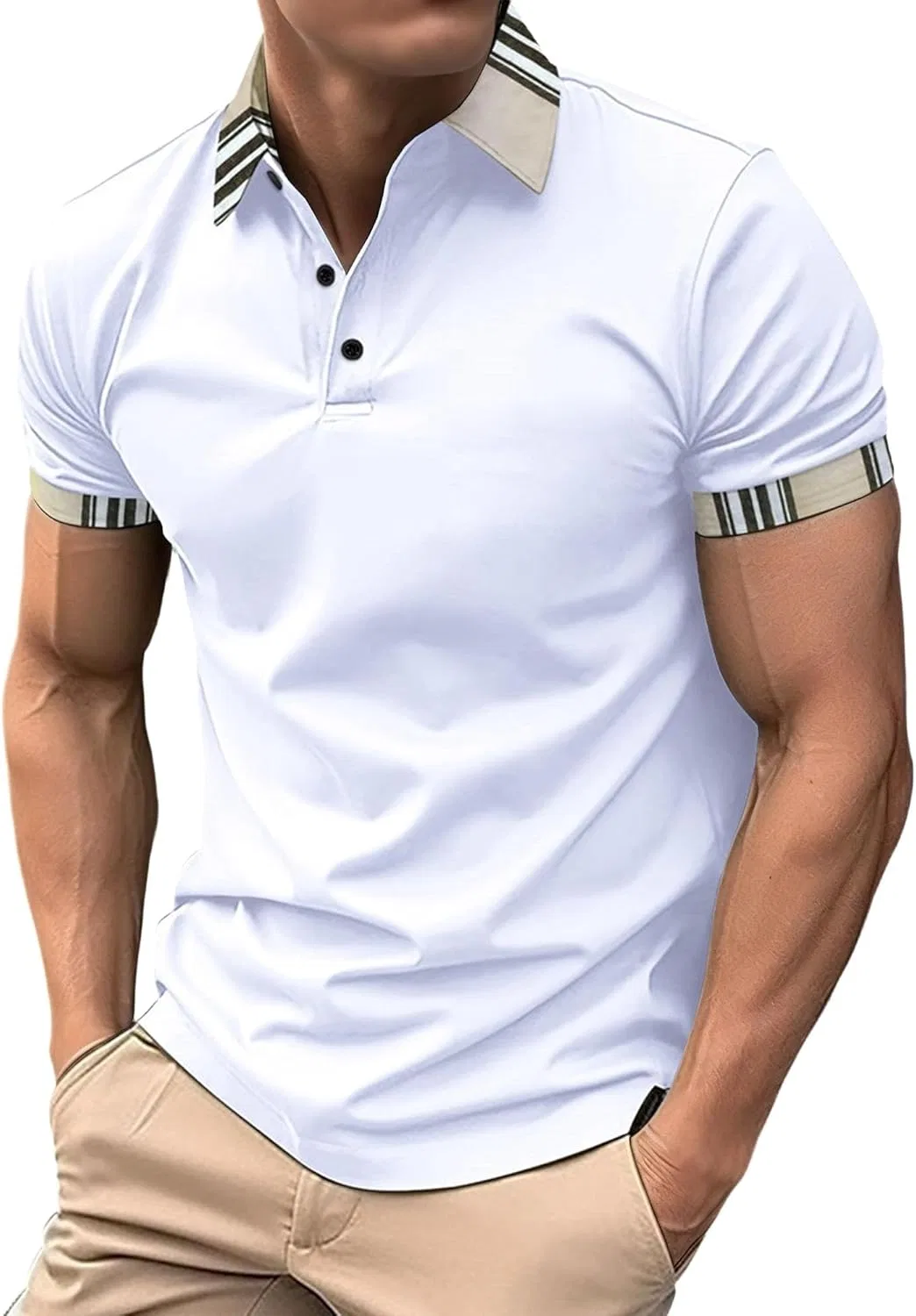 Мужское поло Slim Fit с контрастным воротником и манжетами, White