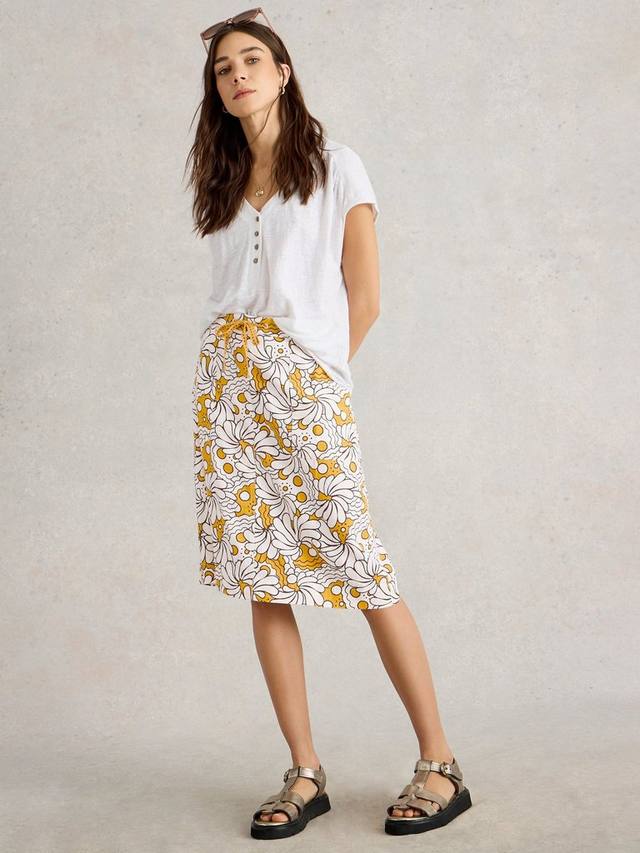 

Эви юбка с поясом-кулиской из льняной смеси с цветочным принтом White Stuff, Yellow/Multi