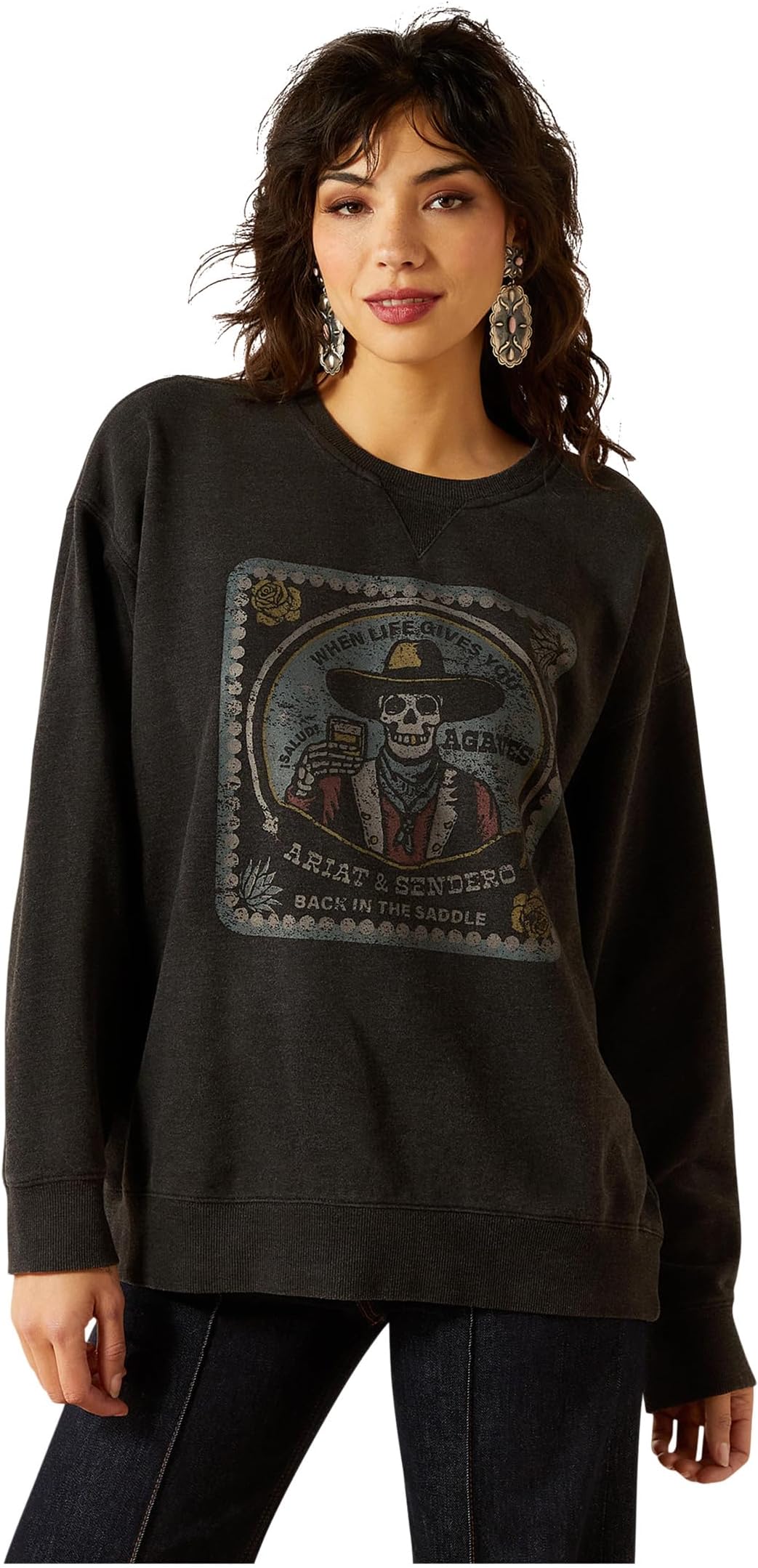 

Толстовка Ariat Oversize Sendero When Life Gives You Agaves Sweatshirt, цвет Black Mineral Wash