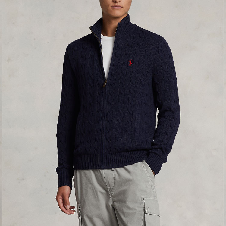 Джемпер Polo Ralph Lauren Cable-Knit Cotton Full-Zip, темно-синий — фото 4