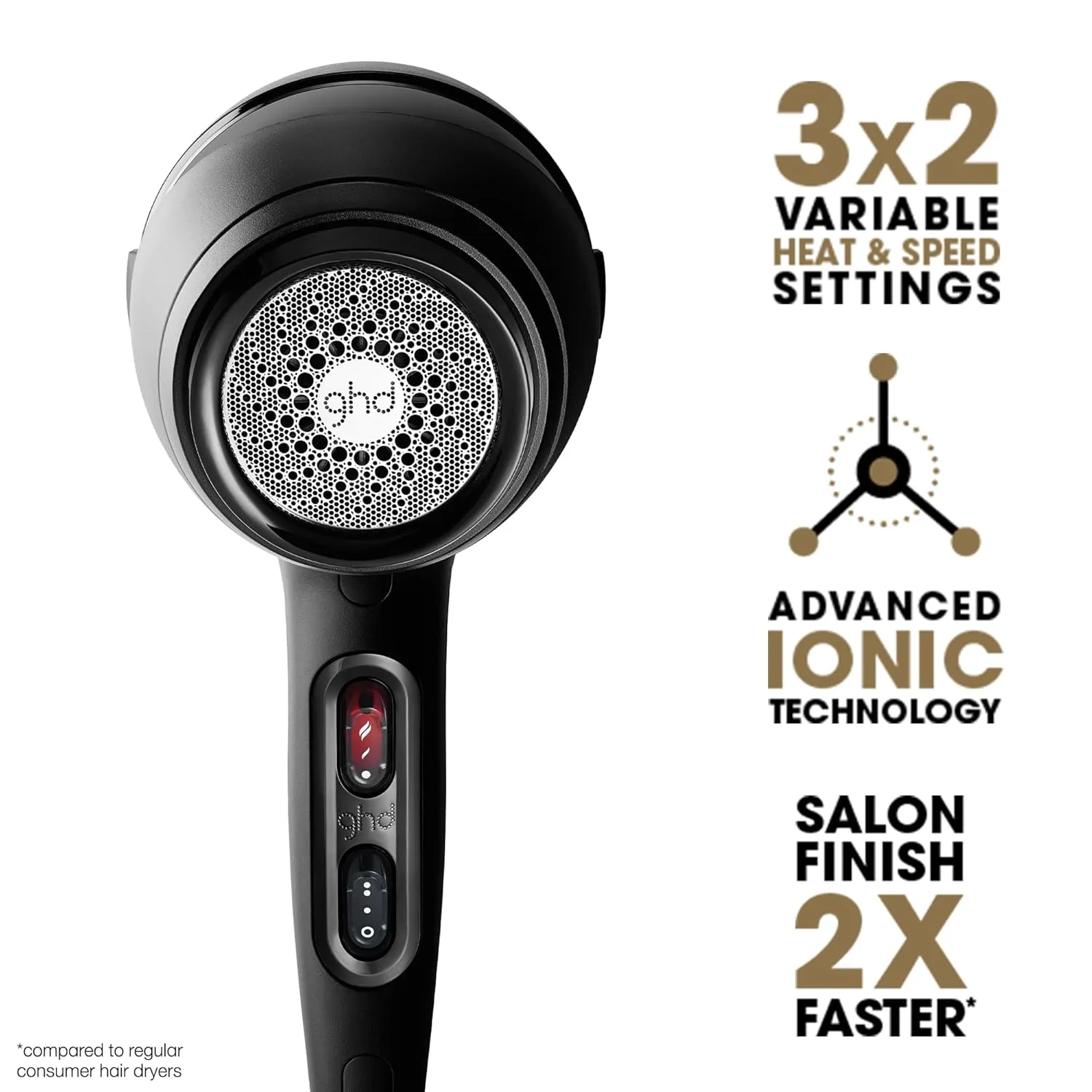 ghd Air Professional Blowout Trio - фен 1600w (Black), универсальная плоская щетка для волос (Black) и круглая керамическая щетка для сушки феном - 1.3 дюйма, 35 мм, размер 2 (Black), Black Blowout Trio — фото 2