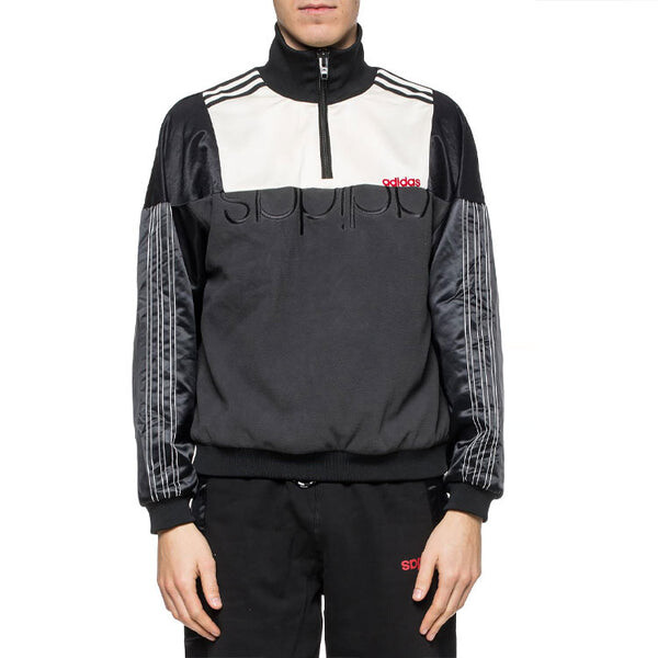 Куртка x alexander wang crossover logo printing colorblock half zipper casual sports jacket black Adidas, черный — фото 3