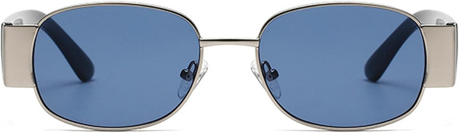 

Ретро овальные квадратные металлические солнцезащитные очки для женщин, модные в стиле 90-х, зеленые, с защитой от УФ-излучения UV400, для мужчин, в стиле панк mincl, Silver Blue