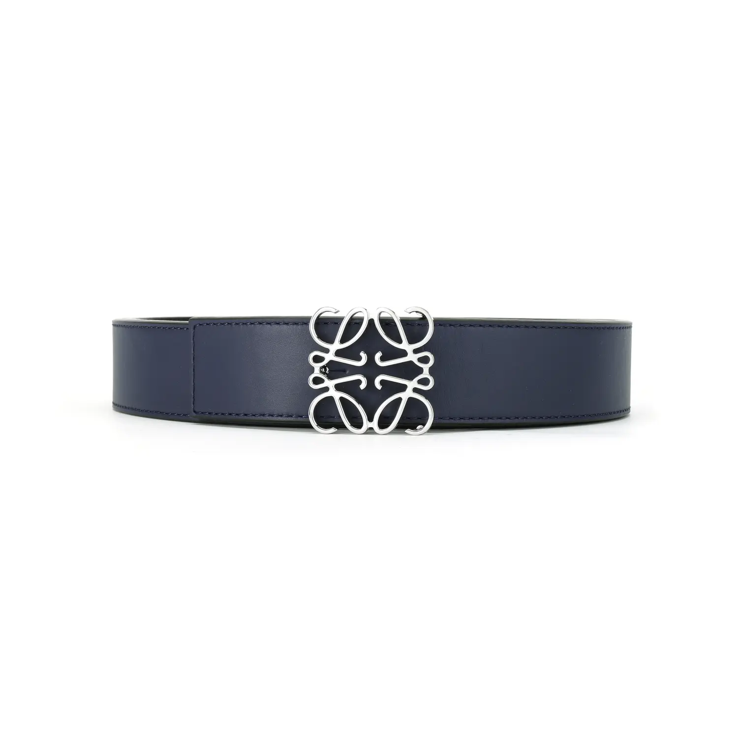 LOEWE Кожаный ремень из коровьей кожи мужской синий черный серебро 3.5 см, Blue Black Silver — фото 3