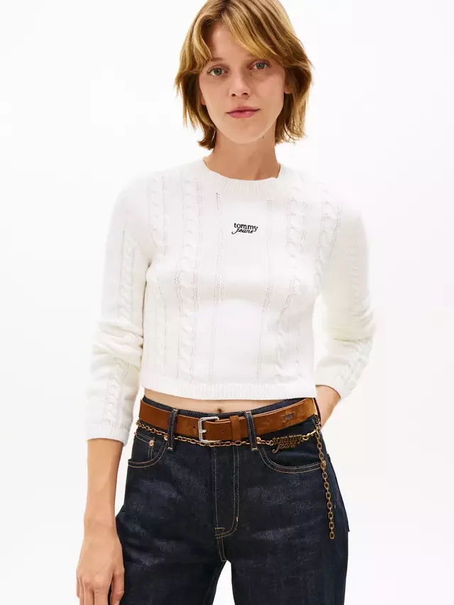 Вязаный джемпер с логотипом, бежевый Tommy Hilfiger