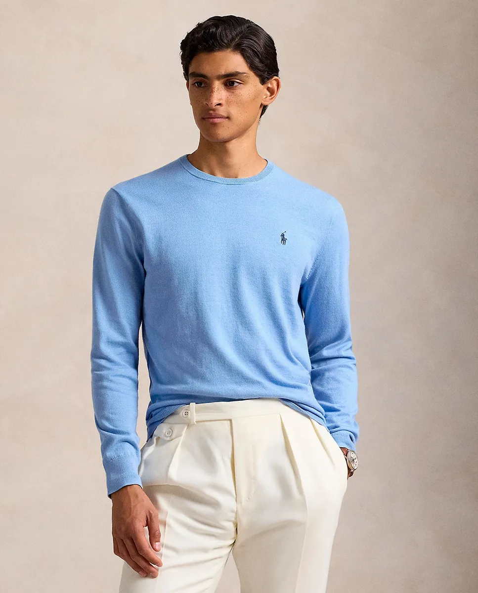 

Мужской свитер из хлопка с круглым вырезом Polo Ralph Lauren, голубой