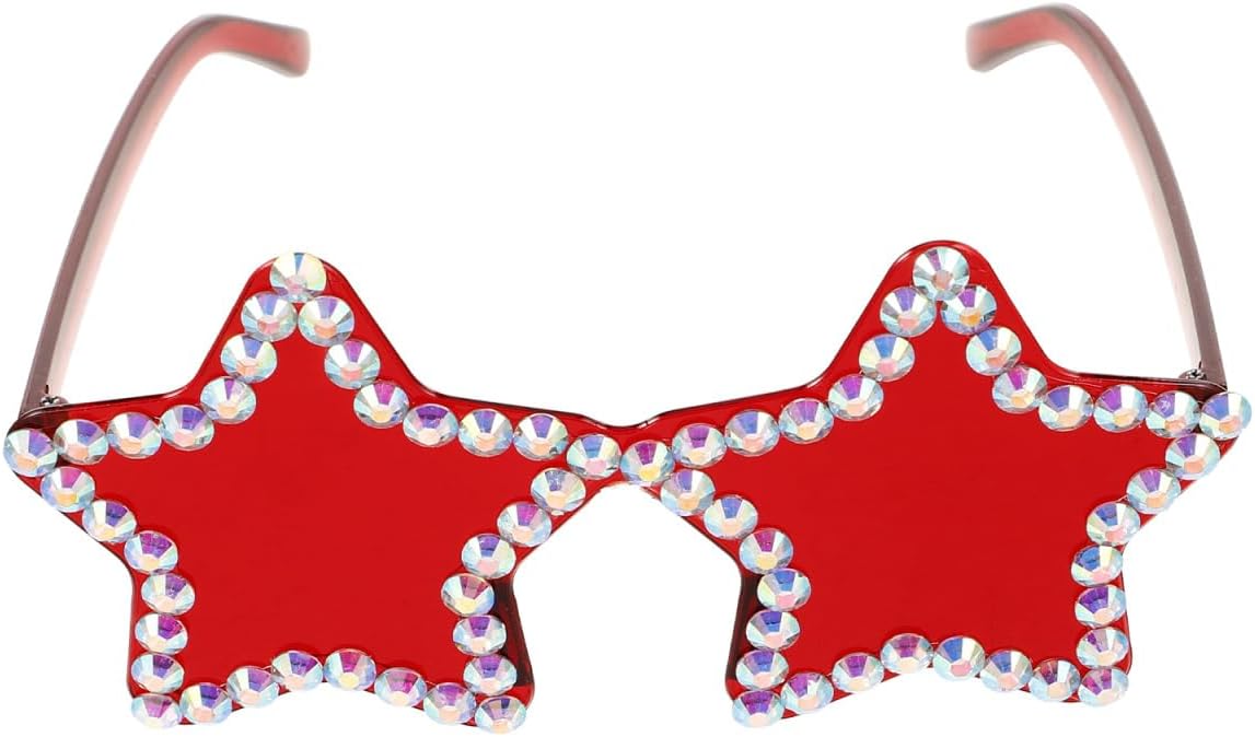 

Солнцезащитные очки SAFIGLE без оправы в форме звезды, конфетные цвета, блестки, стразы, модные очки для женщин и мужчин, без оправы, для вечеринок, ночных клубов, уличной фотографии, Red