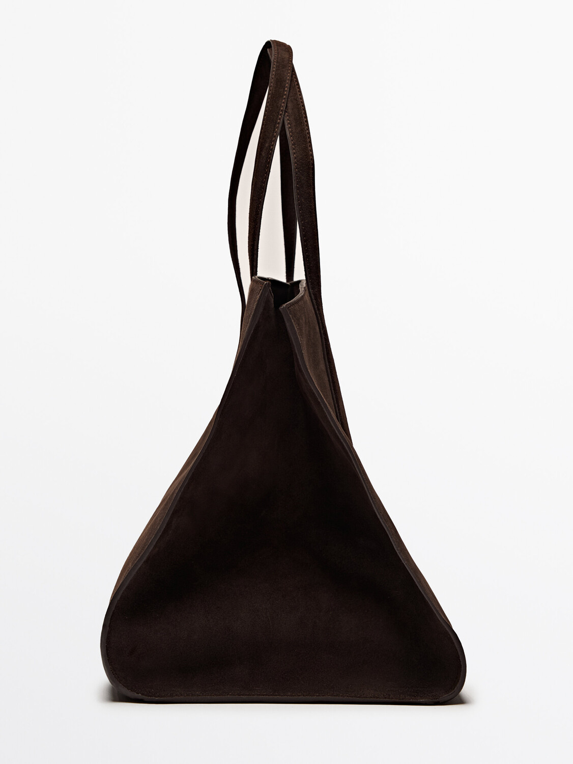 Сумка-тоут из сплит-кожи макси Massimo Dutti, коричневый — фото 3