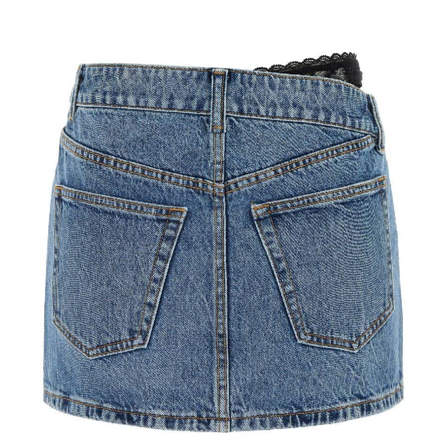 Мини-юбка T by Alexander Wang с асимметричной кружевной отделкой, синий — фото 2