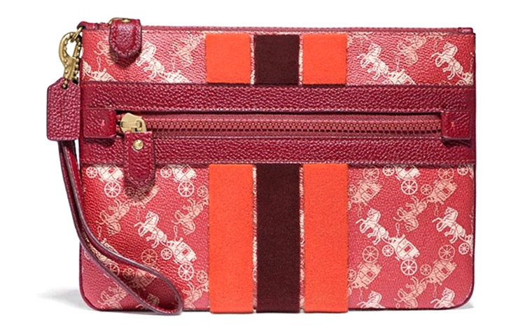 

Кошелек-браслет из натуральной кожи с искусственной кожаной манжетой, клатч среднего размера женский красный COACH