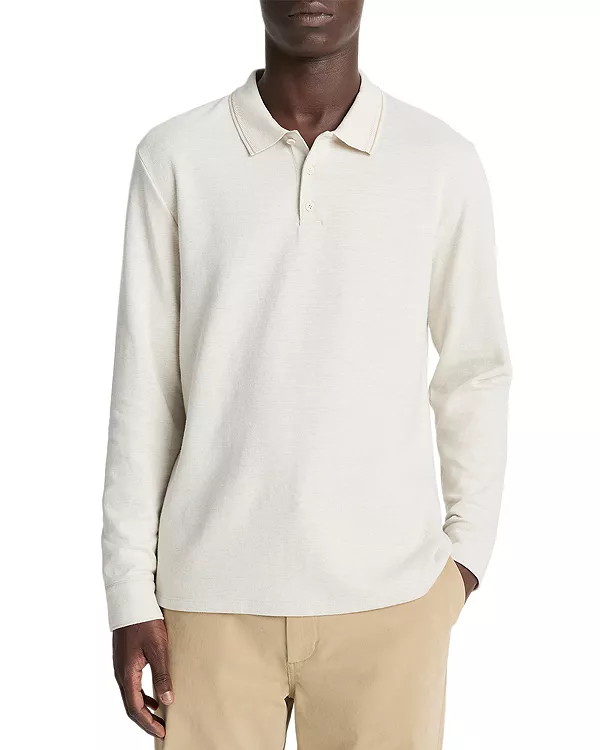 

Двусторонняя рубашка-поло с длинными рукавами из меланжевой ткани. Vince, белый