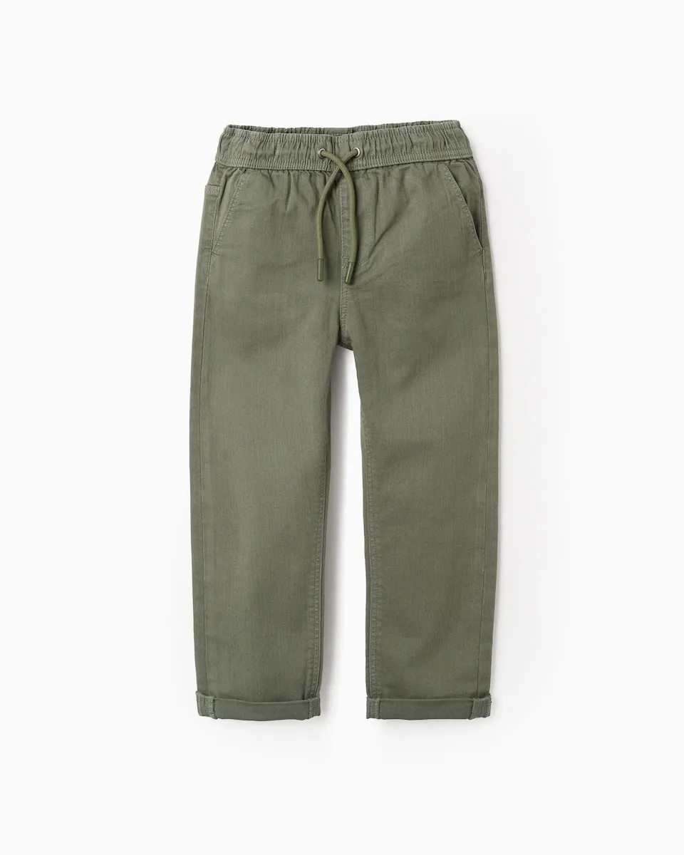 

Детские брюки из саржи с эластичной талией и шнурком Zippy, зеленый