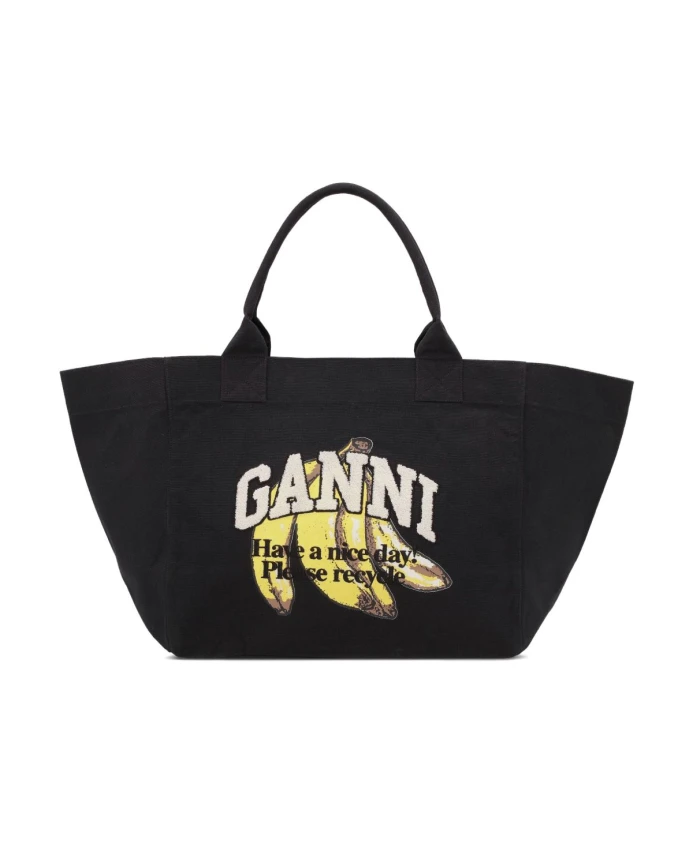 

Сумка-Шоппер с банановым принтом Ganni, черный