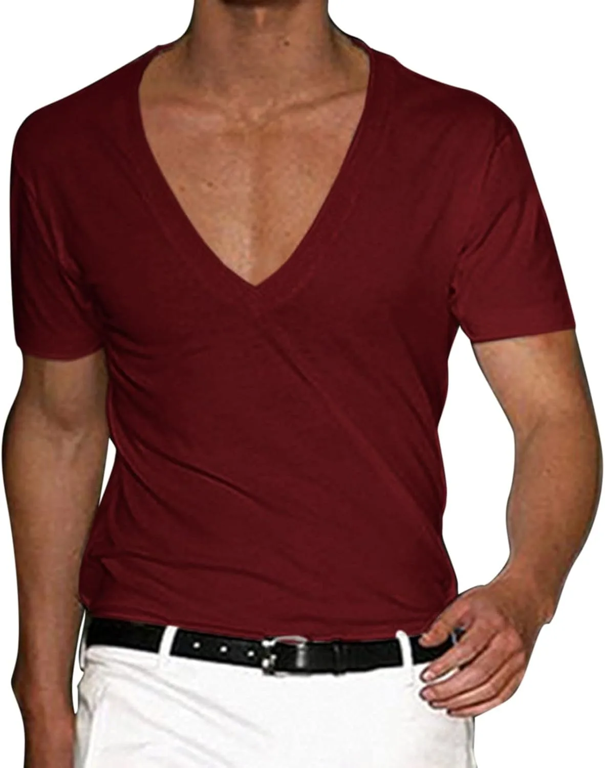 

Мужская футболка с глубоким V-вырезом и коротким рукавом - Slim Fit Cross Front для повседневной носки и свиданий LCMTWX