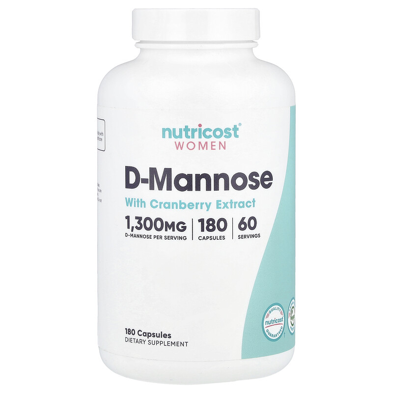 

Nutricost, D-манноза с экстрактом клюквы для женщин, 180 капсул