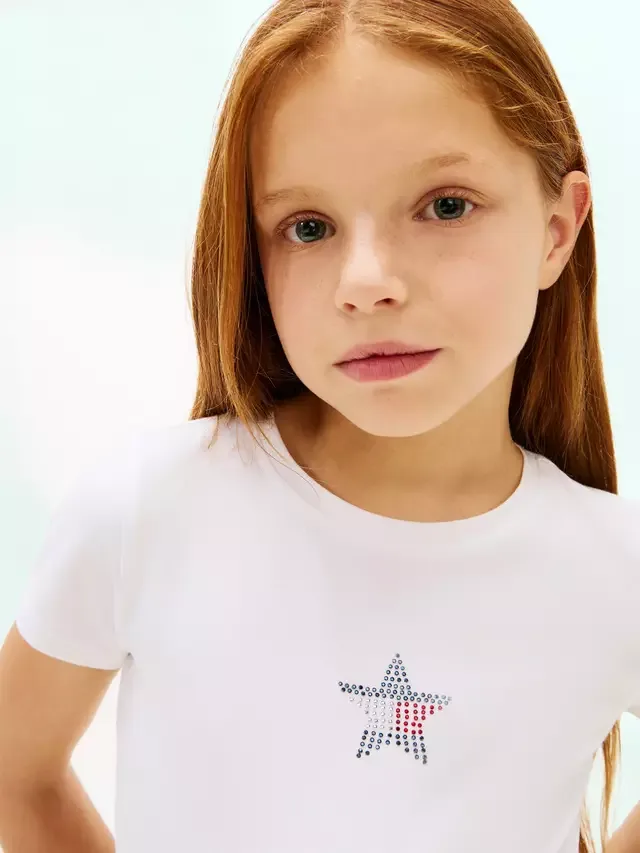 Детская футболка из смесовой хлопковой ткани с логотипом в виде звезды Tommy Hilfiger, White — фото 4
