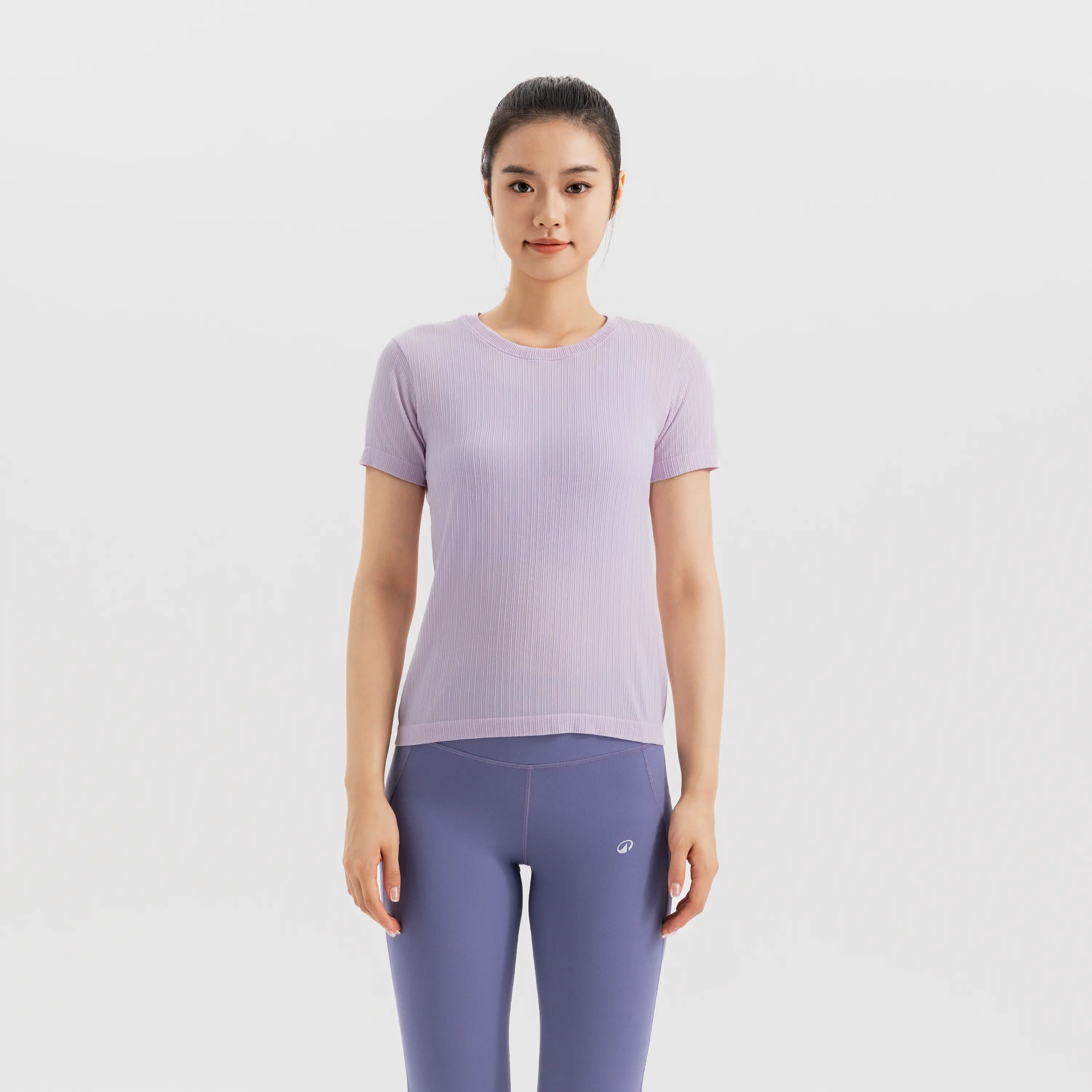 

Женская бесшовная флисовая футболка для йоги Kimjaly - светло-фиолетовая