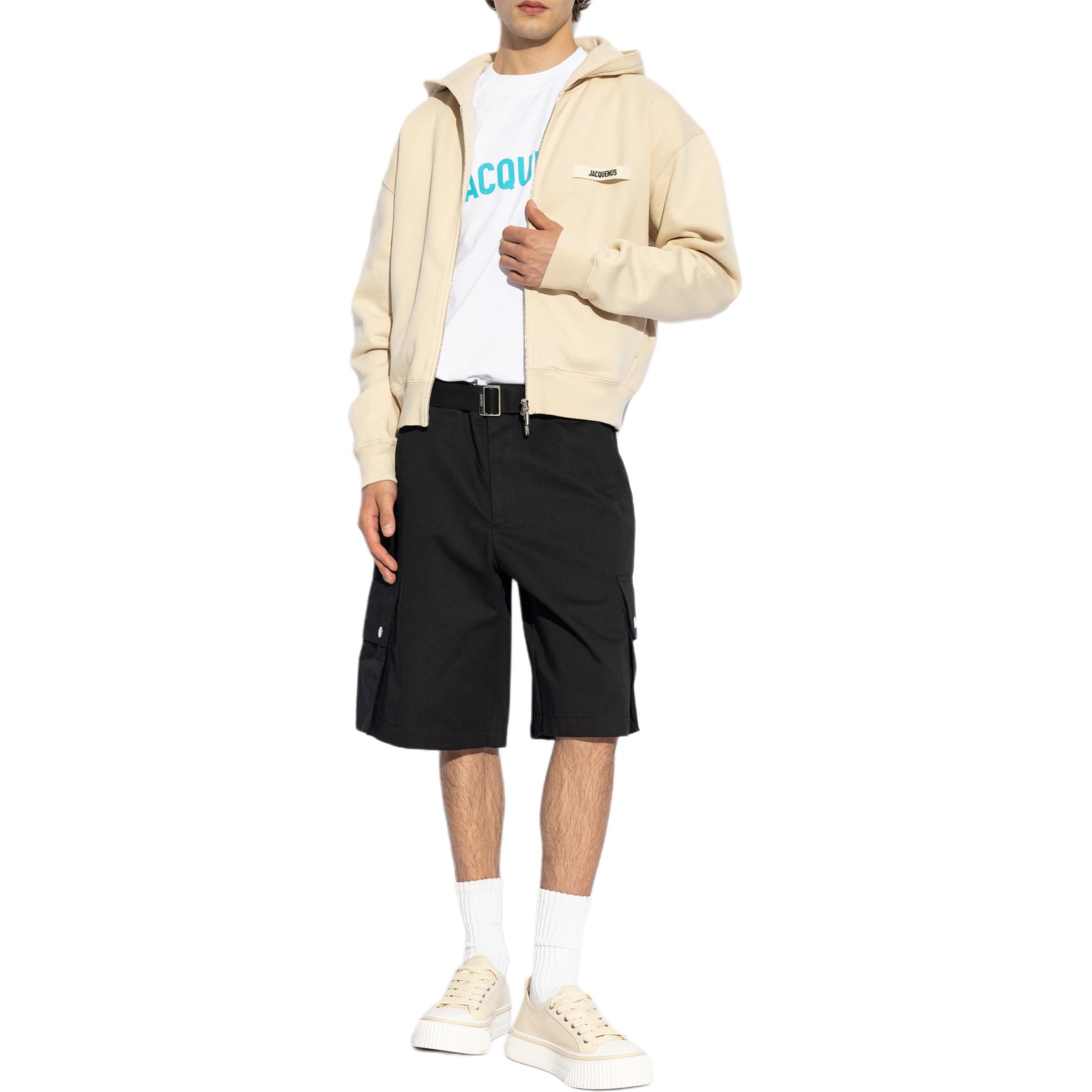 Jacquemus Толстовка с молнией и логотипом из рубчатой ткани, Ecru — фото 4