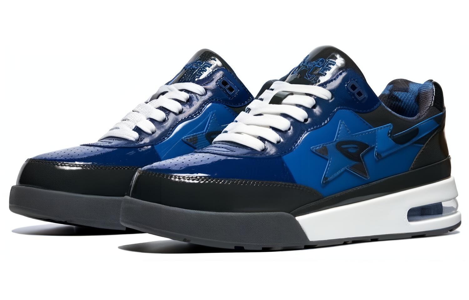 Bape Стильные мужские кроссовки для скейтбординга с низким верхом, черного/синего цвета A Bathing Ape — фото 2