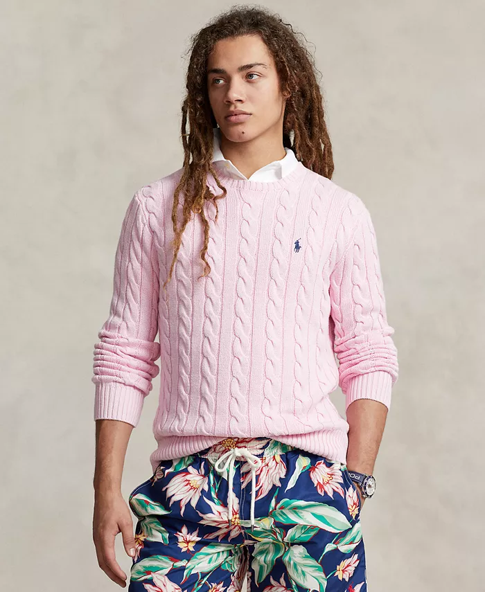 

Мужской хлопковый свитер с косой вязкой Polo Ralph Lauren, розовый