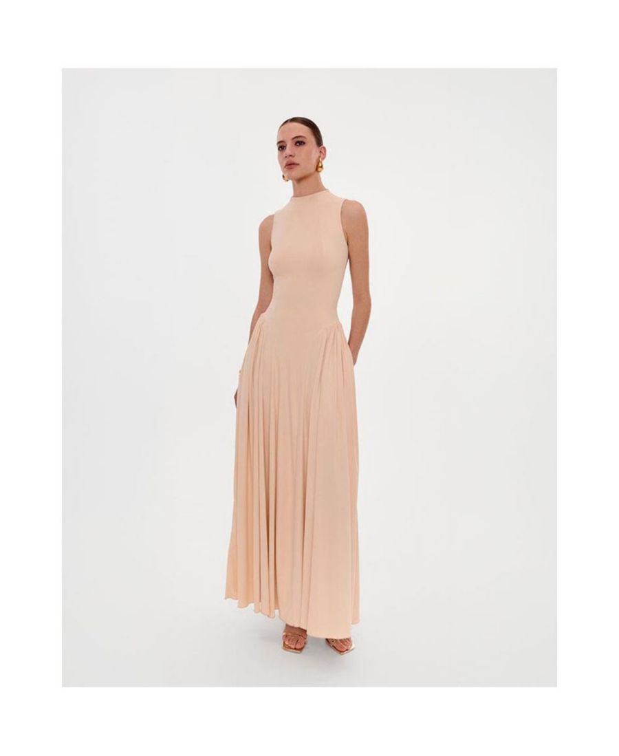 

Женское платье телесного цвета без рукавов с высоким воротником и плиссированной макси-юбкой Milla, Nude