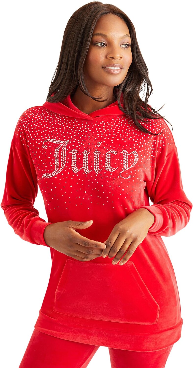 

Худи Juicy Couture Ombre Long Drop Shoulder Hoodie with Bling, цвет Coco Red