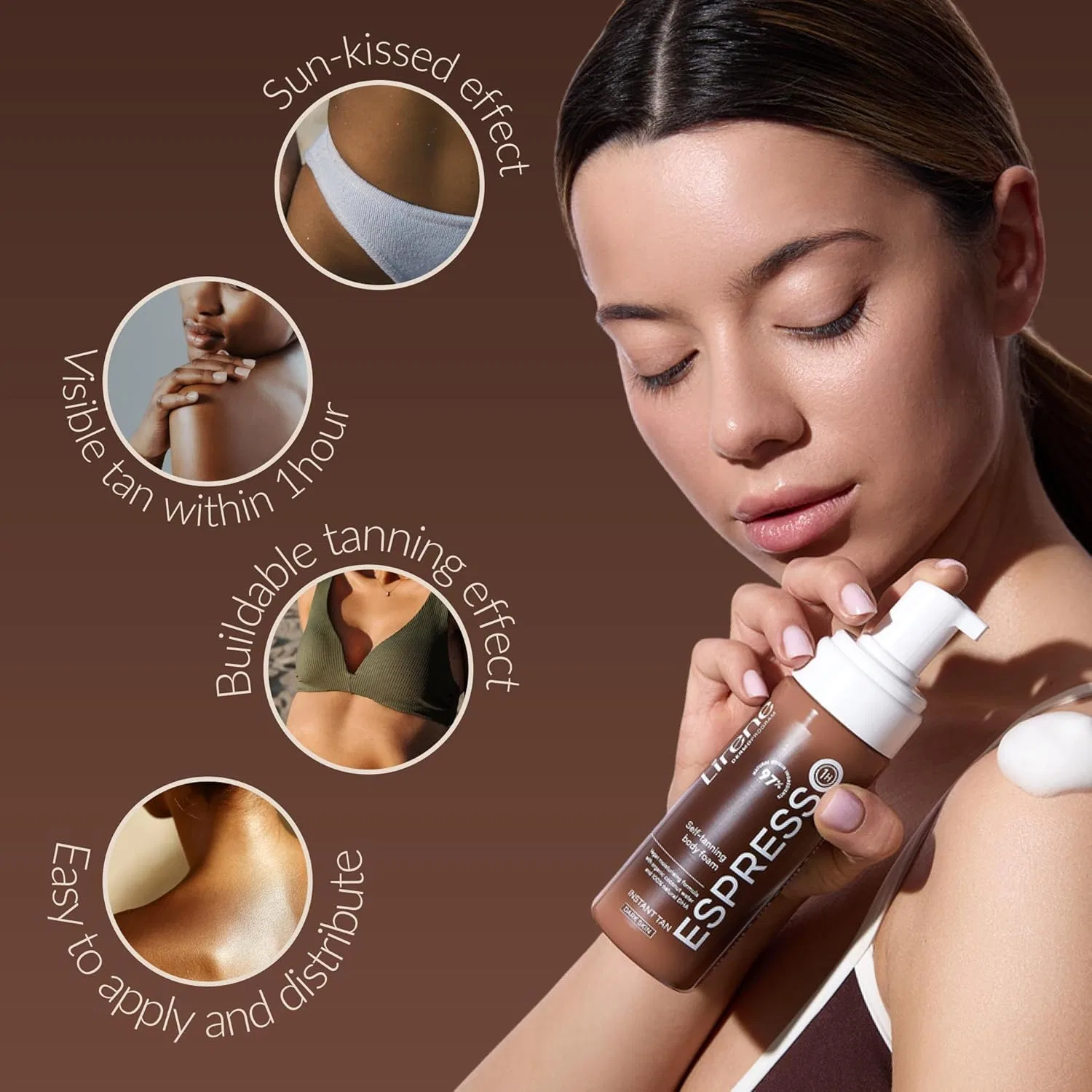 Автозагар мусс Lirene Perfect Tan Bronze Body Foam Espresso, 150 мл — фото 3