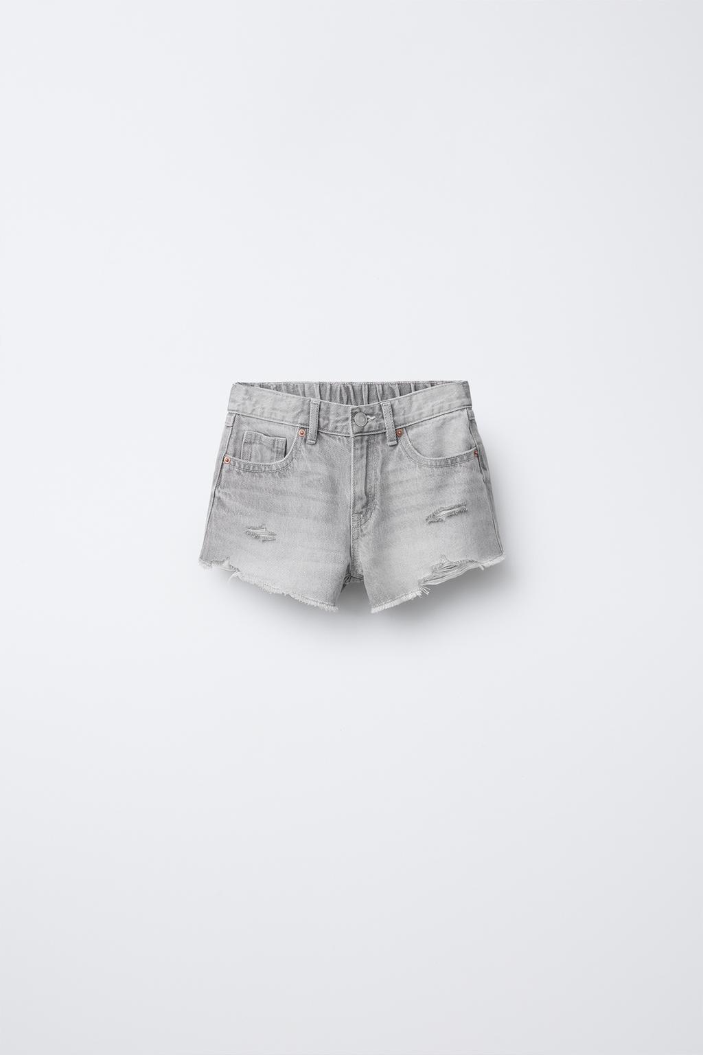 

Рваные джинсовые шорты-бермуды ZARA, серый