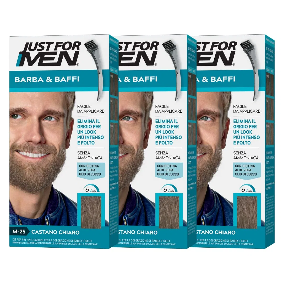 Мужская краска для бороды и усов Just For Men Barba & Baffi M25, светло-каштановый, 3 шт. Just For Men