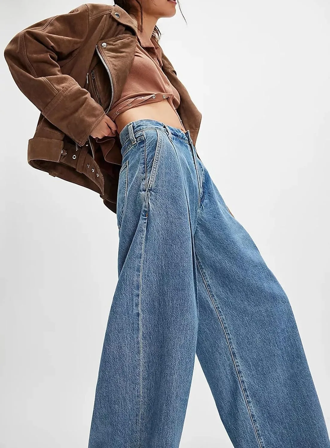 Брюки-джинсы baggy wide leg для женщин, vintage washed, mid rise — фото 3