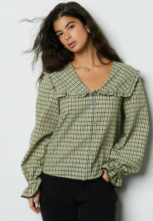 Блузка с воротником и длинными рукавами Next, Green/Black Check