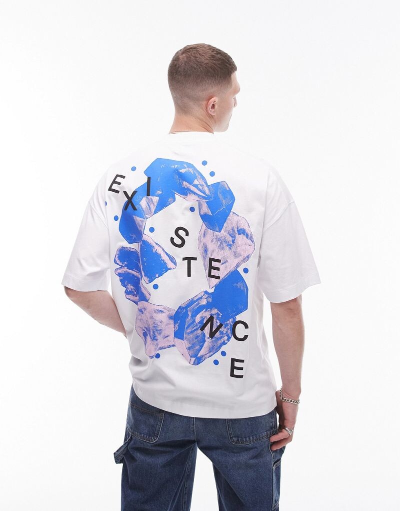 

Белая футболка оверсайз Topman с принтом Existence на груди и спине