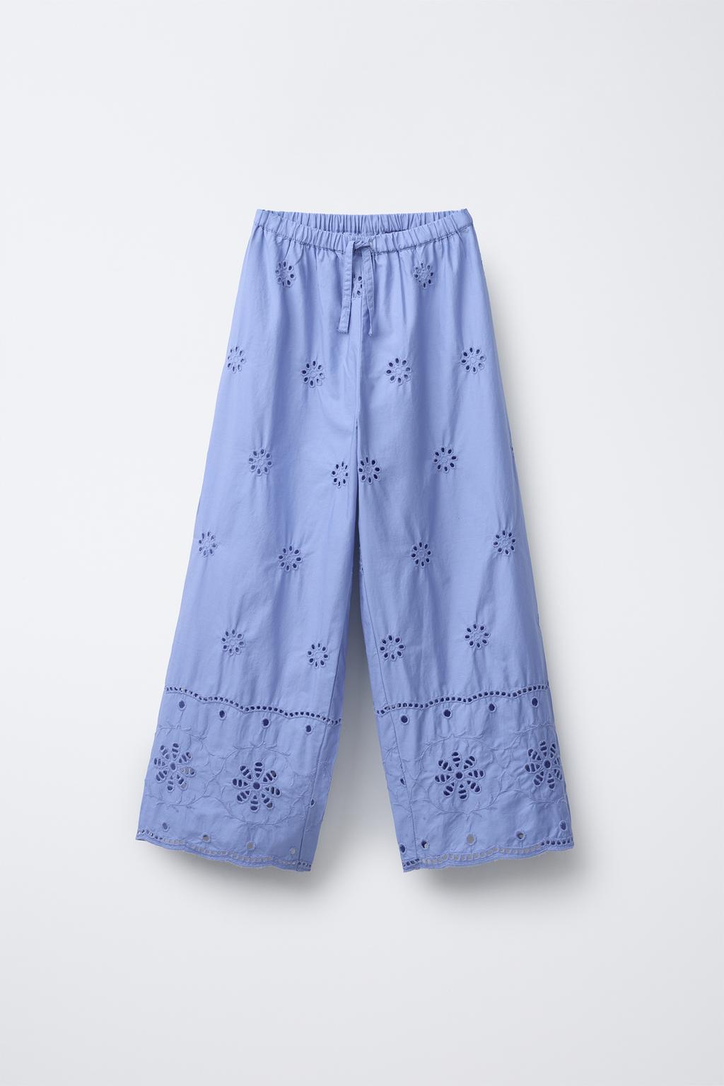 

Брюки с вышивкой на прямых ногах ZARA, цвет Cornflower blue