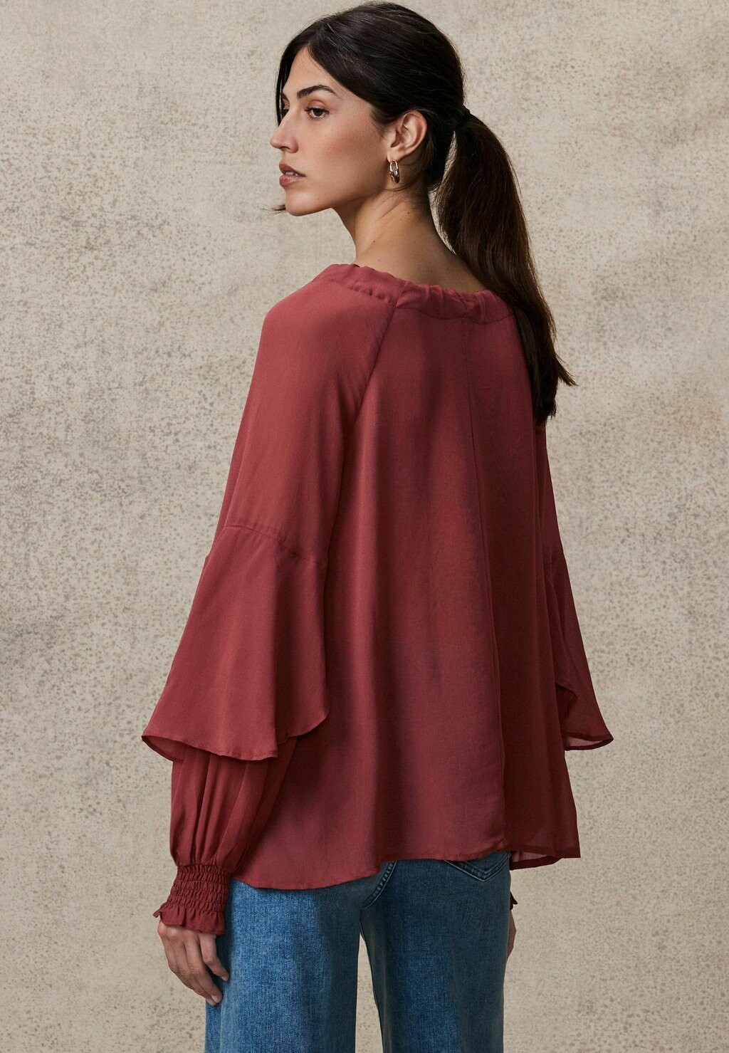 

Блуза GATHERED TIE NECK VOLUME SLEEVE Next, розовый