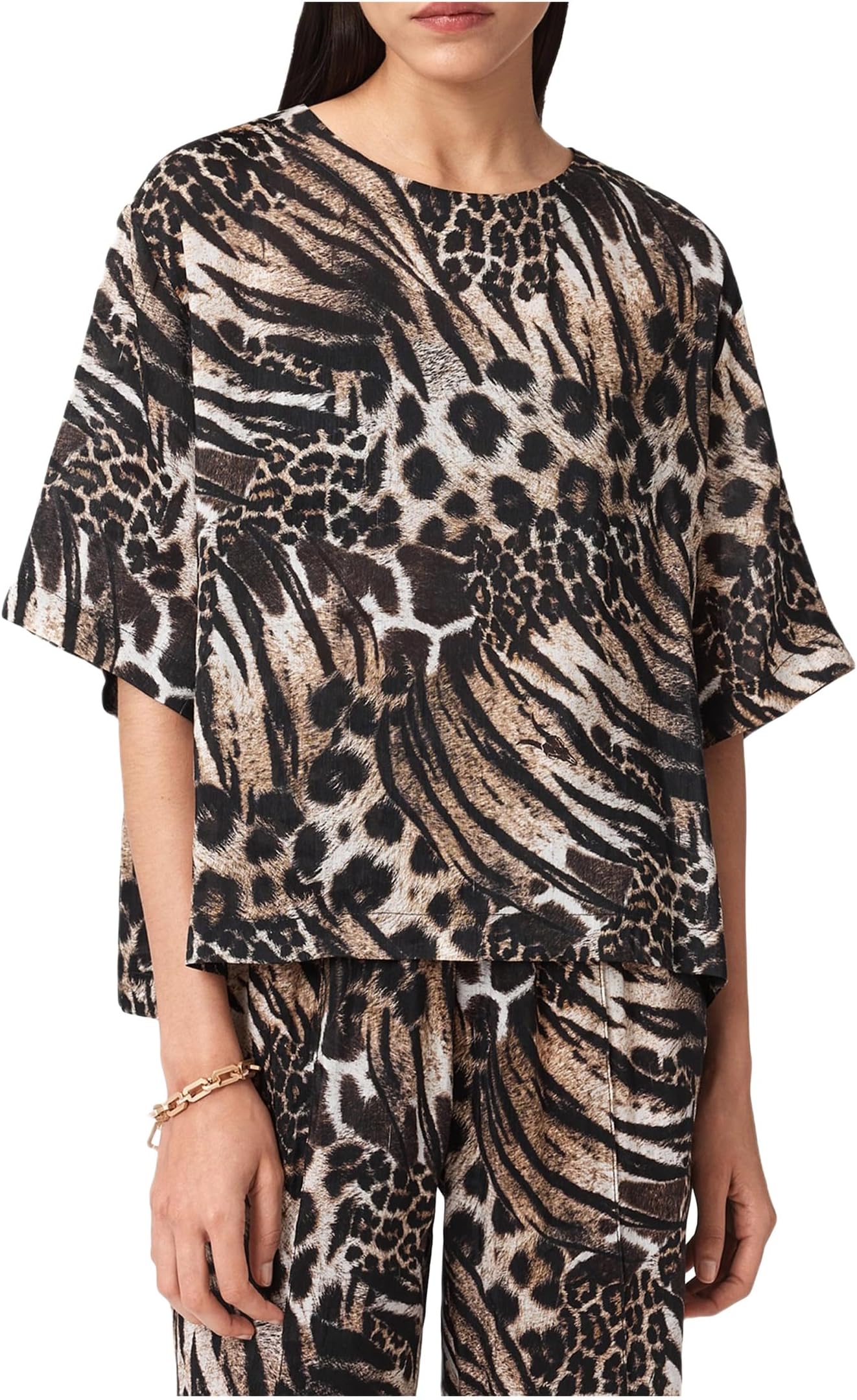 

Топ AllSaints Lottie Linen Top, цвет Trio Taupe Brown