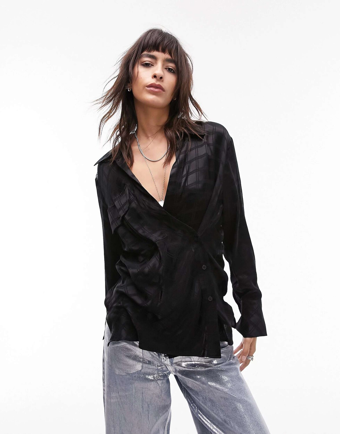 

Черная атласная рубашка Topshop Self Check