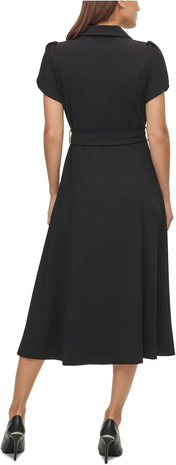 Женское платье-трапеция Calvin Klein из крепа с короткими рукавами, Black — фото 2