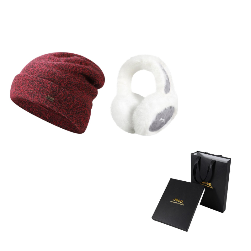 

Шапка Unisex Jeep, красный set[wool hat+светло-розовый ear warmers]