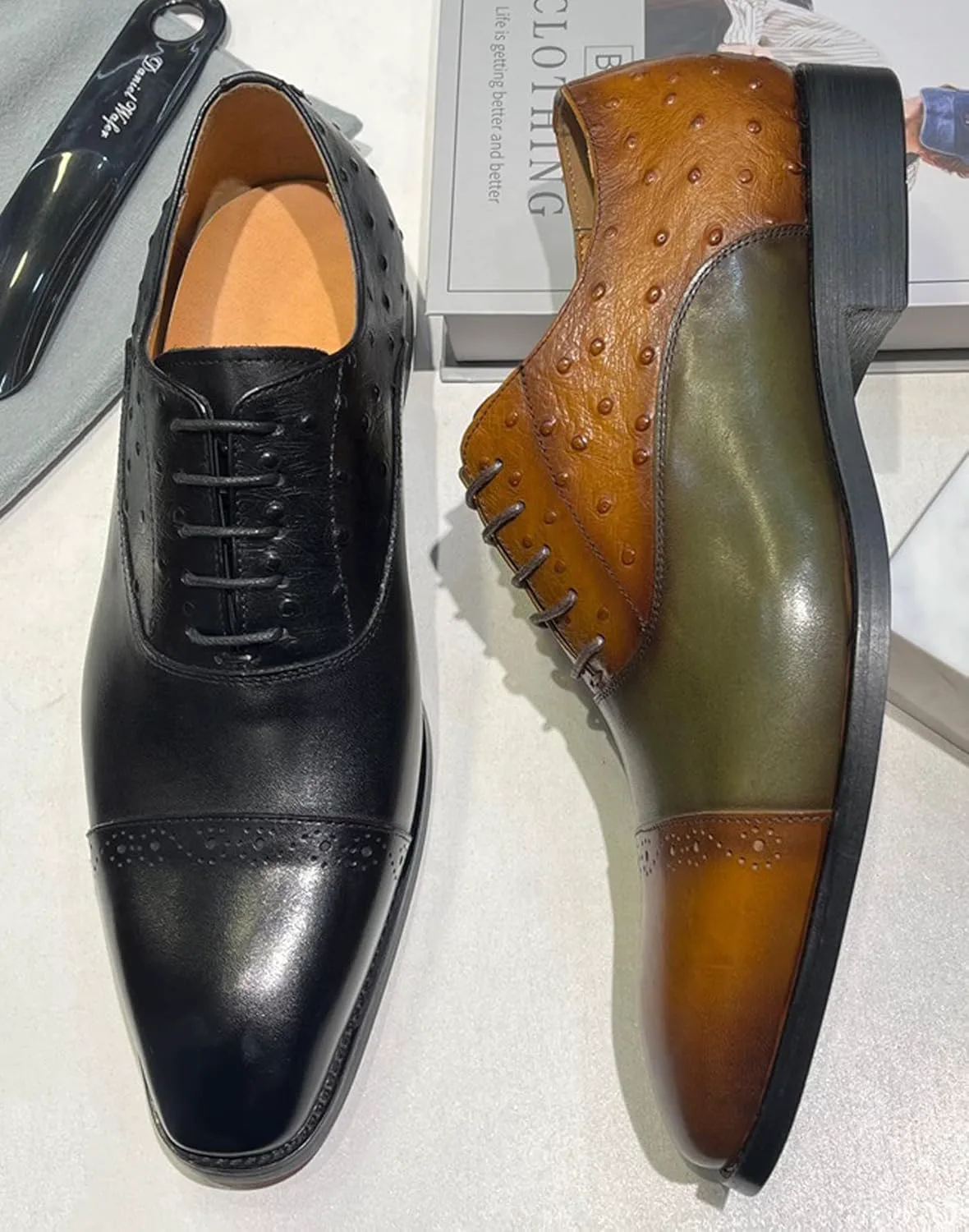 Мужские официальные туфли Santimon Oxfords - стильные и удобные дерби с носком из натуральной кожи для свадеб и делового повседневного образа, черный — фото 3