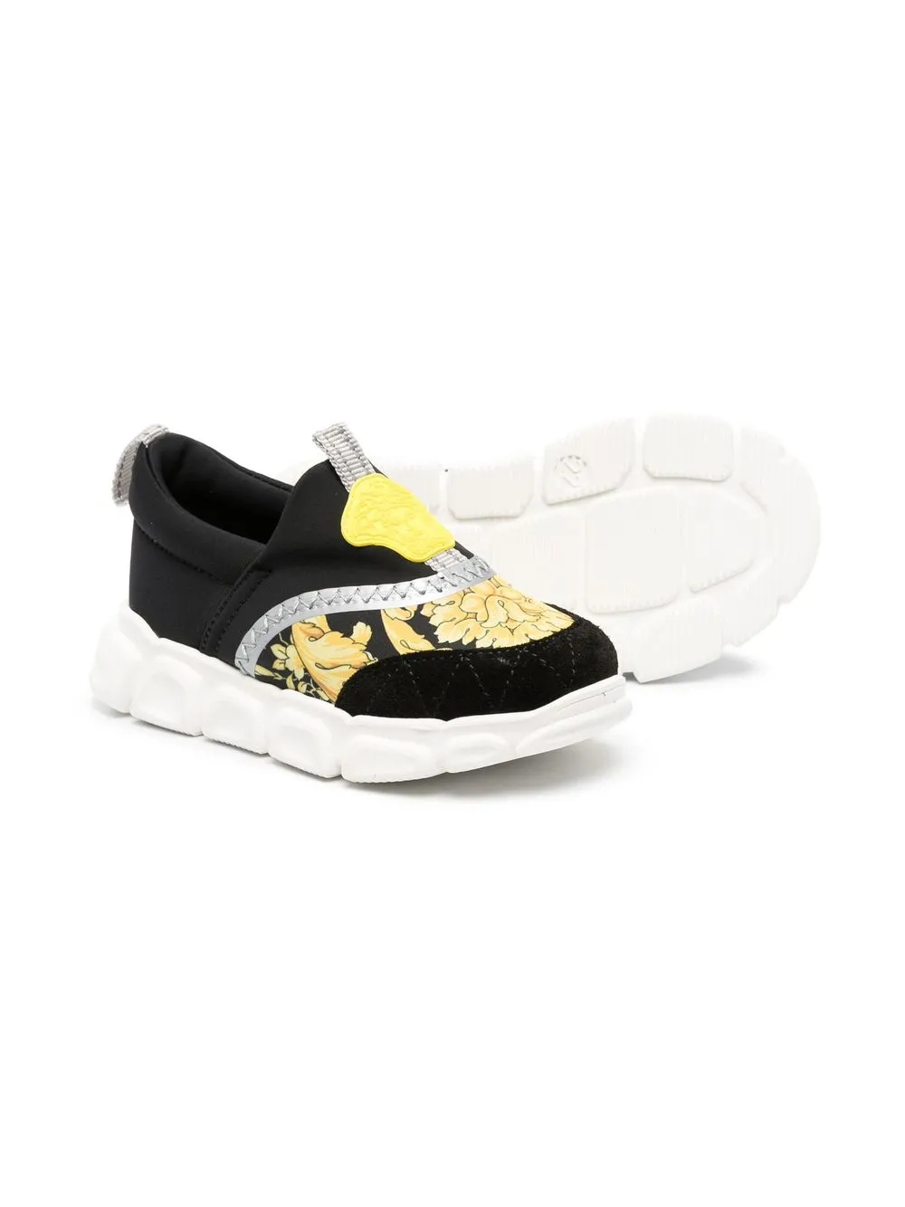 Слипоны с узором Barocco и декором Medusa Versace Kids, черный — фото 2