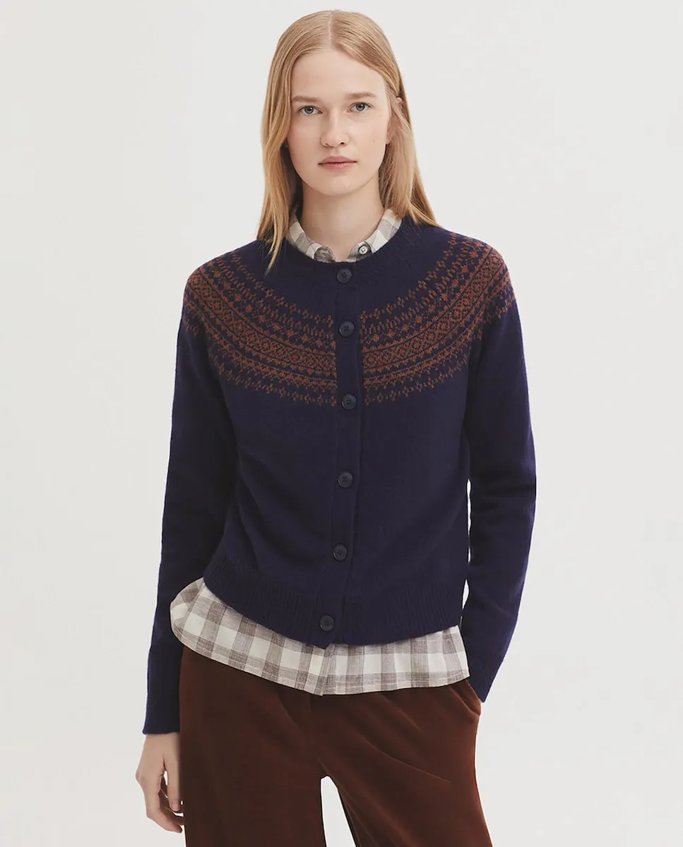 

Женский трикотажный жакет на пуговицах с круглым вырезом Nice Things, темно-синий