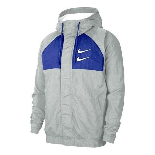 

Куртка swoosh sports contrasting colors printing alphabet hooded jacket gray Nike, серый