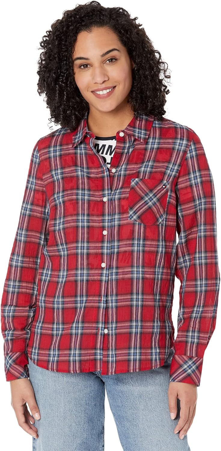 

Женская клетчатая рубашка с люрексом Tommy Hilfiger на пуговицах, Chili Multi