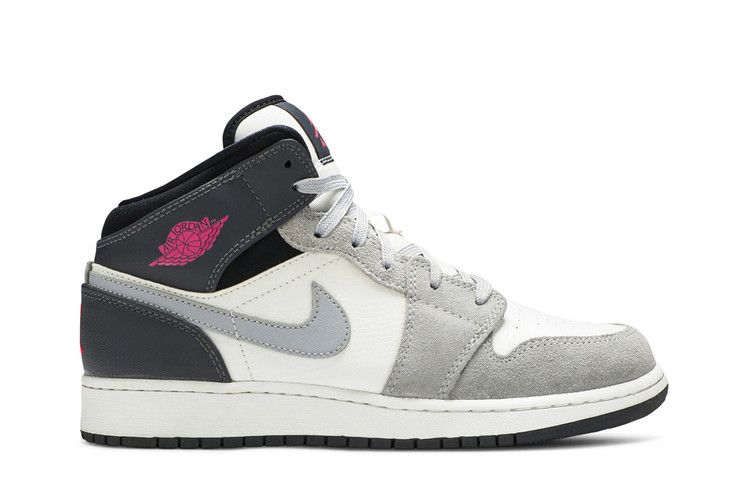 Кроссовки Air Jordan Air Jordan 1 Mid GS 'White Grey Hyper Pink', белый — фото 2