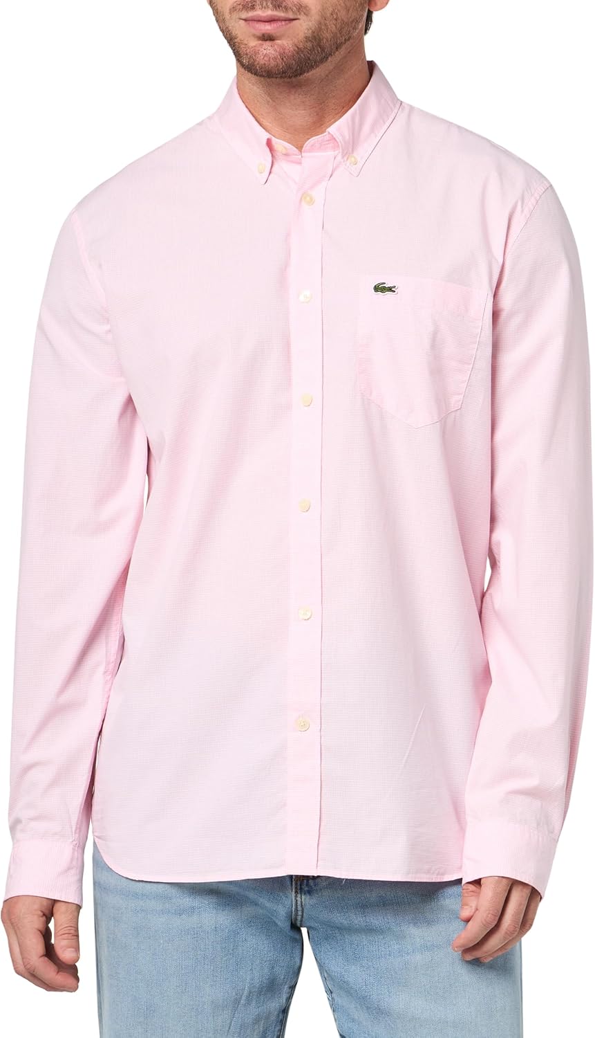 

Lacoste мужская длинная рубашка в клетку Gingham на пуговицах, White/Nidus