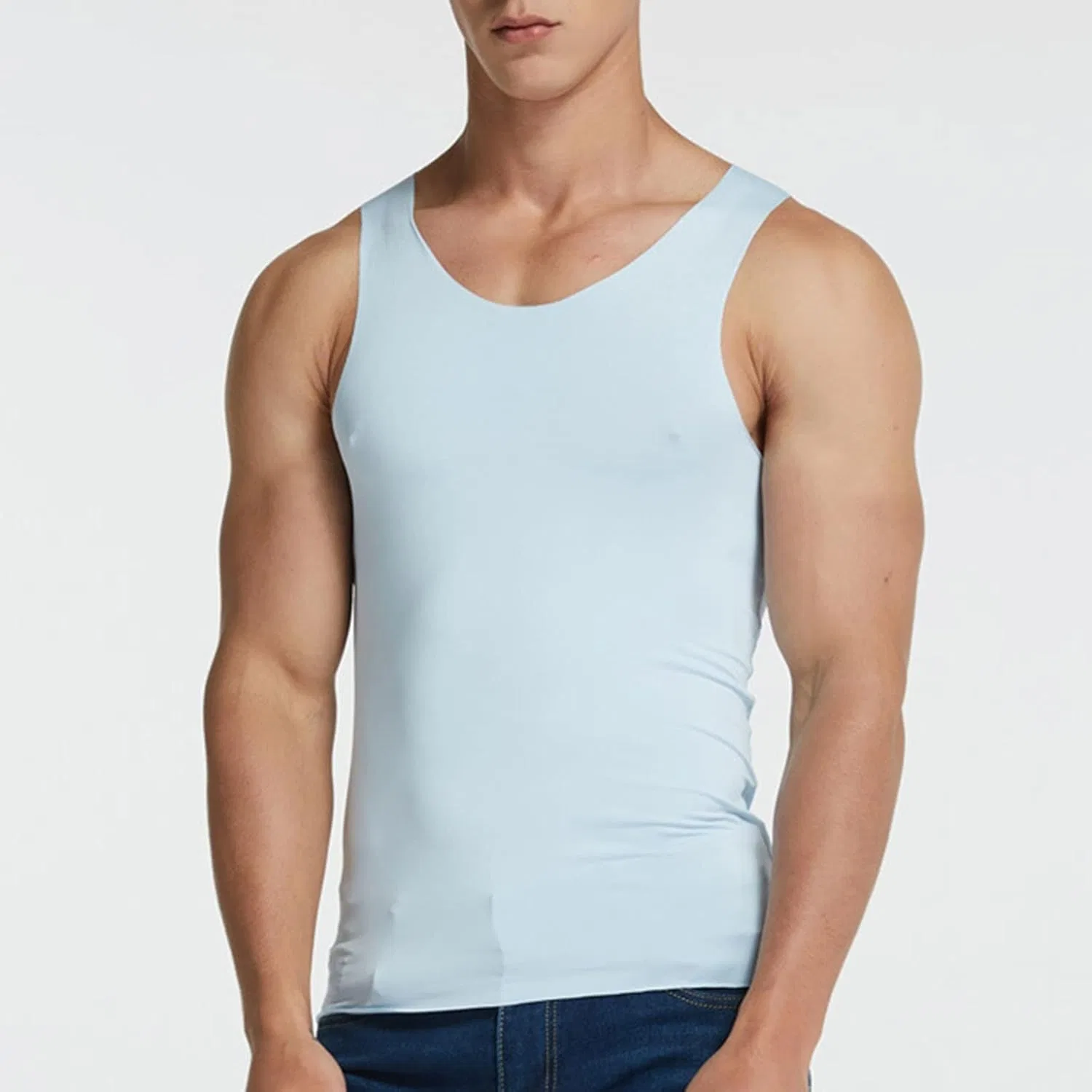Мужской топ Ice Silk Tank Top, дышащий, быстросохнущий, компрессионный, синий — фото 2